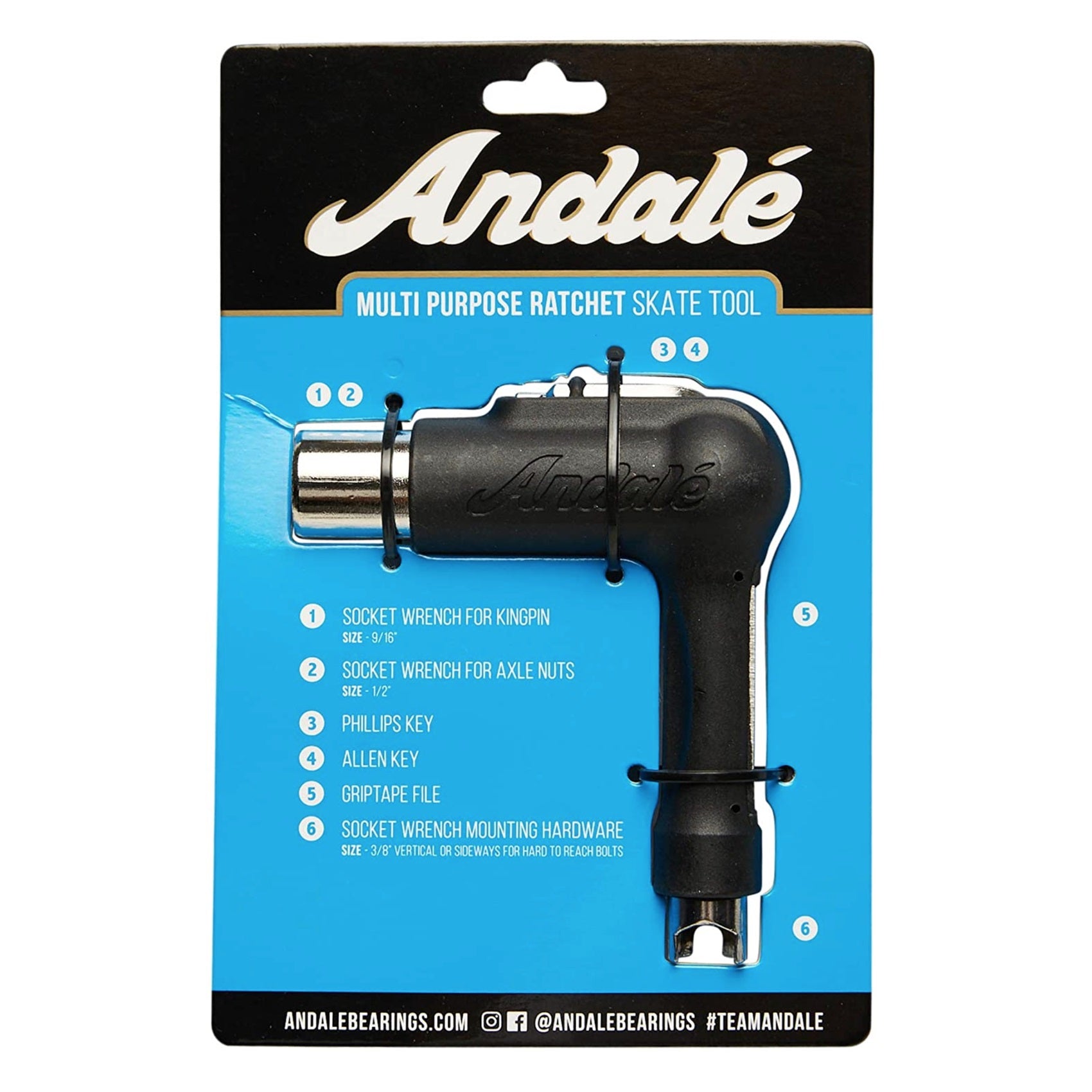 andale, Andale Multi Purpose Ratchet Skate Tool - Black