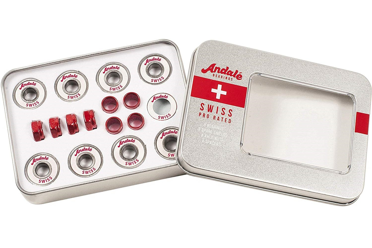 andale, Andale Swiss Tin Bearings Kit - White/Red (8 Pack)