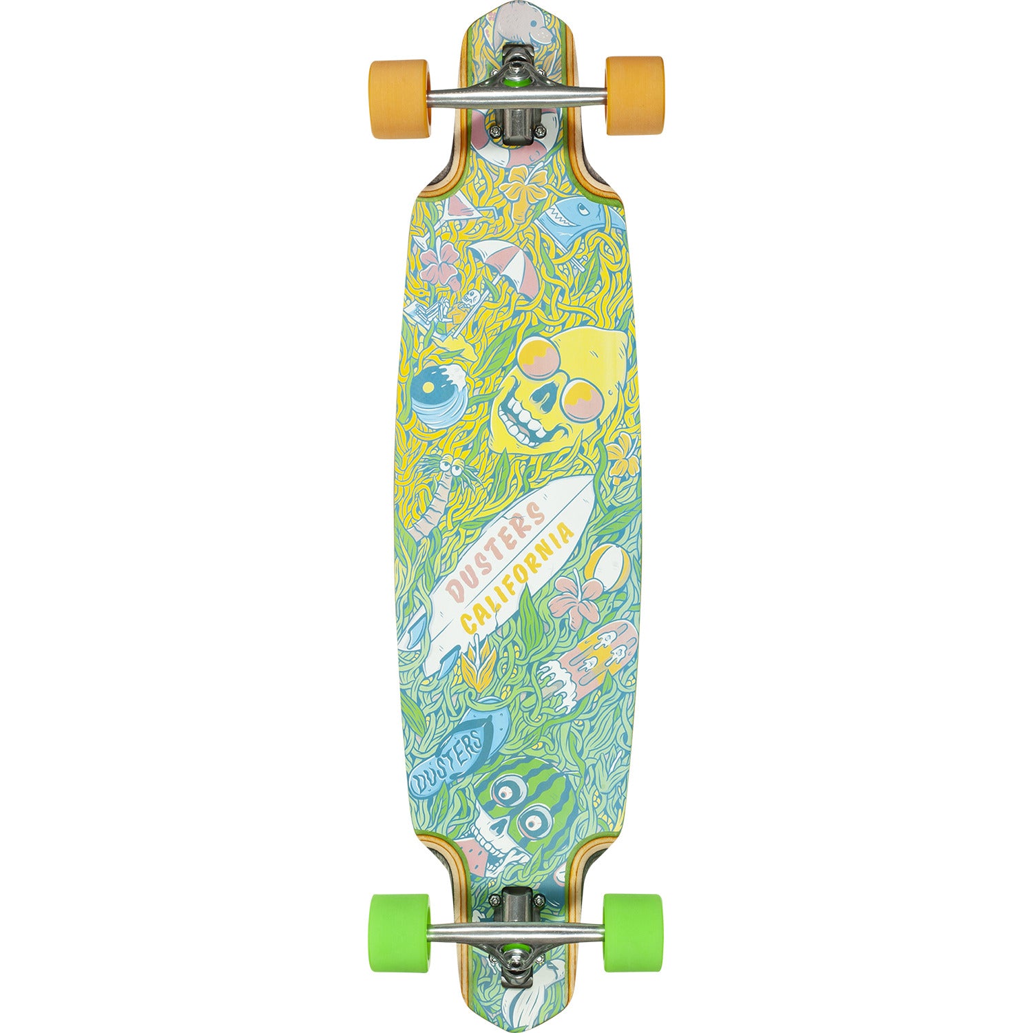 Dusters, Dusters Playground LB Complete Longboard - 9.12" Green/Yellow